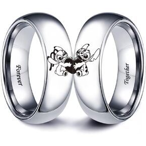 Stitch & Angel Couple Rings for Him and Her Love Heart Forever Together Anniversary Promise Wedding Band Stainless Steel Lovers Ring
