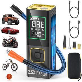 Smart Cordless Car Auto Air Tire Inflator,150 PSI Portable Air Compressor&7800mAh Battery-Car Tire Air Pump Portable LED Lights&Digital Screen,2.5X Fast Inflation for Bikes&Motorcycle Tires, Balls