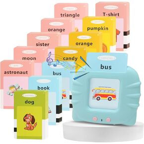 Talking Flash Cards for Toddlers 2-4 Years, 224 Words Speech Development Toys, Learn Alphabet ABC Letters Colors Number Shapes Animals with Sound Effect Learning Toys for Kids Brithday Gifts(Pink)