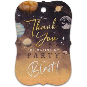 Summer-Ray 50pcs Thank You for Making My Party a Blast Milky Way Outer Space Galaxy Planets Gift Tags (Kraft Brown)