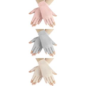 3 Pairs Sun UV Protection Gloves Non Slip Fingerless Driving Gloves Cycling Biking Nail Manicure Gloves for Women