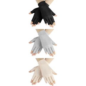 3 Pairs Sun UV Protection Gloves Non Slip Fingerless Driving Gloves Cycling Biking Nail Manicure Gloves for Women