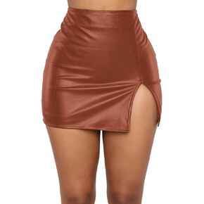 Slit Skirt for Women High Waist Sexy Mini Leg Slit Bodycon Skirts Stretchy