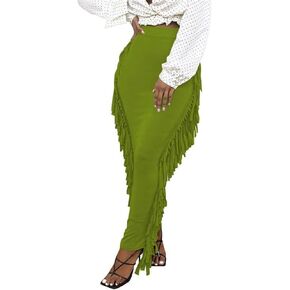 GOLDSTITCH Women's High Waist Slim Bodycon Tassels Long Maxi Pencil Skirts