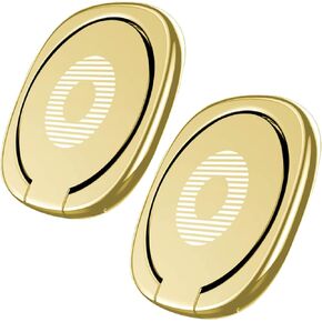 [2 Pack] Glossy Rounded Edges Cell Phone Ring Holder Stand,360 Degree Rotation and 180 Degree Adjustable Finger Ring Kickstand with Polished Metal Phone Grip (Gold)