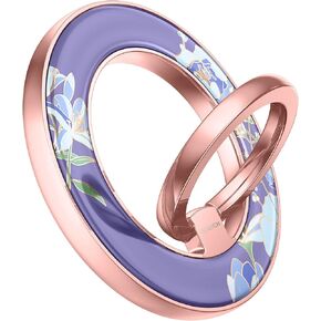 SURITCH Magnetic Cell Phone Ring Holder Grip for iPhone 14/13/12(pro, pro max, Plus, Mini), Finger Grip Folding Adjustable Kickstand for All Magsafe iPhone-Compatible, Pink Rose