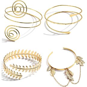 4 Pieces Arm Cuff Upper Arm Band Cuff Bracelet Bangle for Women Adjustable Armband Set