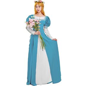 Renaissance Dress Women Medieval Dress with Puff Sleeves XVI Century Historical Costume Fake Two-Piece Dress in Kuwait