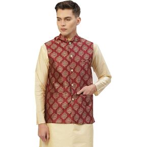 Maple Clothing Men's Jacquard Nehru Jacket Indian Waistcoat Traditional Vest