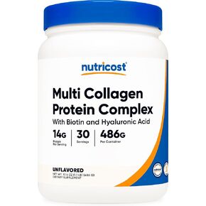 Nutricost Multi Collagen Protein Complex (Unflavored, 30 Servings) - Supplement with Biotin, Hyaluronic Acid, and Collagen Peptides