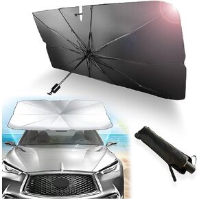Umbrella Car Shade, Car Front Windshield Sunshade Umbrella, Foldable Automotive Windshield Shade for Car Front Window Blocks UV Rays Heat Keep Vehicle Cool, Velcro Tapered Edge Opening