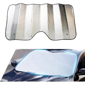1 PC Car 55.1" x 27.5" Windshield Sunshade, Double-Sided Bubble Cotton Stay Cool UV Reflective Panel, Interior Anti-Aging Privacy Protection Accessories, Universal for Cars Trucks (Silver) in Kuwait
