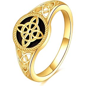 Gold Plated Celtic Knot Witches Knot Black Onyx Stone Ring Sterling Silver Black Tourmaline Statement Ring Jewelry Gifts for Women