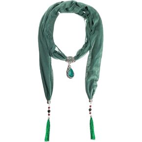 Vintage Polyester Scarf Alloy Resin Gem Pendant Women's Necklace Jewelry Scarves(sc0021)