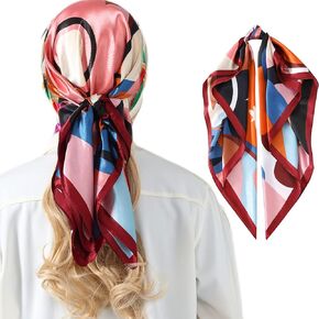 Women's 35" Satin Square Silk Like Hair Scarves and Wraps-Square Silk Head Scarf for wrapping hair