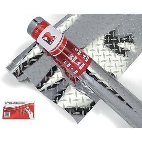 Rvinyl Rcraft Diamond Plate Silver Tread 2ft x 1ft Vinyl Film Sheet Roll - for Cricut, Silhouette Cameo, Craft, Stickers, Decals, Signs and Scrap Books