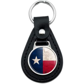 GRAPHICS & MORE Black Leather Rustic Texas State Flag Distressed USA Keychain