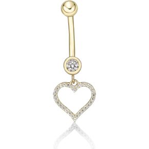 خاتم بطن مفتوح على شكل قلب مفتوح للنساء من Lavari Jewellers مقاس 16 من الذهب الأصفر عيار 14 قيراط مع طول العمود 12 ملم 16 جرام in Kuwait