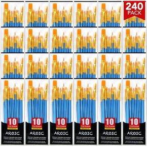 AROIC Acrylic Paint Brush Set, 24pack/240pcs Nylon Wool Paint Brushes, for Oil Painting Rock Body Painting, Artist Amateur Craft Paint Brushes Supplies, Children Adult Painting Small Paint Brush Set.