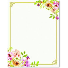 Stationery Writing Paper - Perfect Invitations for Bridal Showers, Birthdays, Weddings, Engagement Party, VIP and All Occasions - 100 Floral Letter Notes for DIY Invitation Kit - Pink and Peach Roses