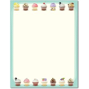 Iced Cupcakes Stationery Paper - 80 Sheets - Great for birthdays, bake sales, fundraisers, and cupcake shops!
