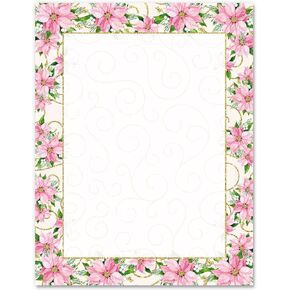AnyDesign 80 Pack Christmas Stationery Letterhead Paper Pink Poinsettia Letter Paper Vintage Writing Paper Notes Greeting Paper for Invitation Office Printing Supplies, 8.5 x 11 Inch