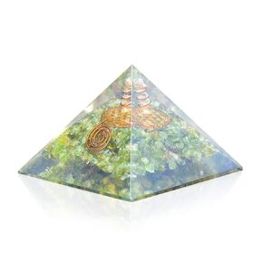 Orgone Pyramid - Flower Of Life Orgone Energy Peridot Copper Pyramid- Healing Crystals for Meditation, Yoga, Home Office Decor Gift