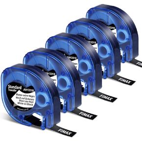Fimax 5 عبوات بديلة من Dymo Letratag عبوات بيضاء على بلاستيك أسود 1/2" x 13' 1805436 متوافقة مع صانع ملصقات Dymo Letratag عبوات LT لشريط الملصقات 200B Plus LT100H LT100T QX50، 12 مم × 4 م in Kuwait