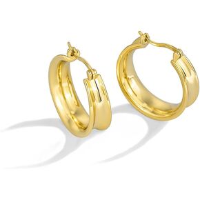 Chunky Gold Hoop Earrings for Women Girls 14k Gold Plated Thick Small Gold Hoop Earrings with 925 Sterling Silver Post