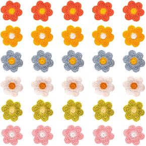 Flower Sew On Patches Crochet Floral Applique Patches DIY Appliques Embellishments for Clothes Dress Jeans Jackets Hat Shoes Bags - 6 Color 30 Pcs