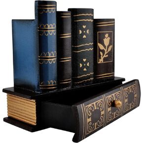POWER UNICO FLOWER Vintage Book Pen Holder Retro Pen Desk Organizer with Drawer Wooden Fake Book Shaped Pencil Cup for Home Office Study Library (116)