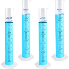 4 Packs 500ml Plastic Graduated Cylinder,Transparent Measuring Cylinder Set with Pour Spout, 2-Sided Making Plastic Lab Test Tube for Science Projects, Laboratory Supplies
