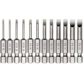 12pcs Magnetic Slotted Screwdriver Bit Set, 1/4 Inch Hex Shank Flat Head Drill Bits Insert Bits 2 Inch Length, SL2/2.5/3/4/5/6 Impact Driver Bit for Power Drilling, Set of 2