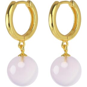 925 Sterling Silver Round buckle ear pendants Natural Agate Bead Dangle Earrings 18k Gold Plated Ear Hook