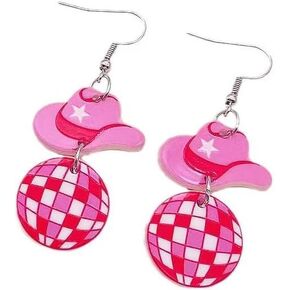 Western Earrings For Women Girls Cowgirl Cowboy Pink Double Side Rodeo Disco Ball Boots Hat Dangle Earrings Y2k Jewelry