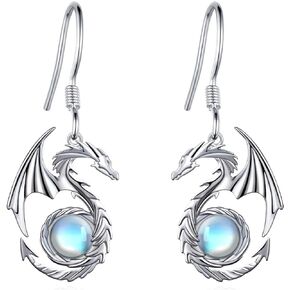 Dragon Earrings 925 Sterling Silver Moonstone Dragon Dangle Earrings Dragon Jewelry Gifts for Women Girls