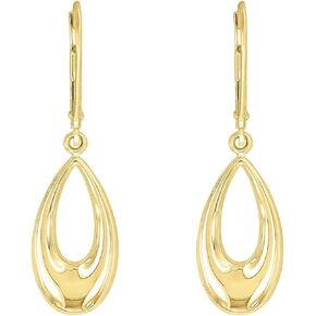 Lucchetta - 14K Gold Dangle Earrings with Oval Hoop Teardrop Leverback Drop | 14k Drop Earrings for Womens Girls | Authentic Fine Jewelry from Italy