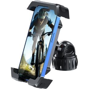 TEKING Bike Phone Holder, Motorcycle Phone Mount [Upgraded Lock Button & 360° Rotatable Reinforce Base] - Bicycle/Motorcycle Handlebar Clip Suitable for 4.7"" - 7"" Smartphones, Black