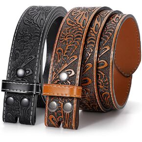 Mens Western Cowboy Belt, 2 Pack Western Belts without Buckle for Men Woman Cowgirl Leather Jeans Belt