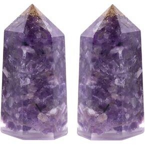 TUMBEELLUWA Pack of 2 Healing Crystal Points, Orgone Energy Generator Figurines for Home Decoration, Reiki Crystal Wands for Meditation Yoga, Peridot+Garnet Crystal Stones