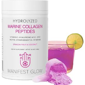 Marine Collagen Peptides - Dragon Fruit, Coconut Water, Pineapple - Vitamin C Hyaluronic Acid Copper Zinc Biotin Niacin D3 B-Complex - Hair Skin Nails & Joint Support, 30 Servings
