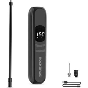 ROCKBROS Electric Bike Pump, 150 Psi Tire Inflator Portable Air Compressor, 2600mAh Rechargeable Air Pump with Digital Pressure Gauge Auto-Stop, Tire Pump for Bicycle Motorcycle Car and Ball