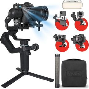 مثبت كاميرا FeiyuTech SCORP Mini 2 Kit مع متتبع AI / ضوء ملء، الكل في واحد مثبت جيمبال لسوني / كانون / نيكون / باناسونيك / كاميرا الحركة / الهاتف الذكي، تصوير عمودي أصلي مع حقيبة / عمود