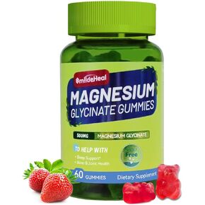 Magnesium Glycinate Gummies 500mg with L-Threonate 300mg - Sugar-Free Magnesium Potassium Supplement with Vitamin D, B6, CoQ10 - Strawberry Flavored - 60 Gummies