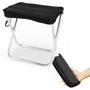 Portable Aluminum Folding Stool with Self Zippered Storage Bag, Lightweight 0.68 lbs, for Outdoor Activities Hiking Camping Picnic Fishing, 330 LBS Capacity (Black)