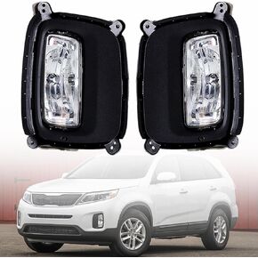 munirater 2-Pack Front Driving Fog Light Assembly with Bulbs Bezel Set Driver and Passenger Side Replacement for 2014-2015 Kia Sorento