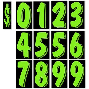 Vinyl Number and Decals 13 Dozen Car Lot Windshield Pricing Stickers (Green 2), 7 1/2 inch