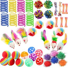 Christmas Cat Toys 19pcs, Christmas Stocking Assorted Toys Cat Gifts with Cat Ball Toy, Cat Spring Toy, Mouse, Crinkle Balls, Interactive Cat Toy for Indoor Cats