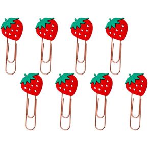 8pcs Cute Paper Clips Metal Strawberry Paperclips Metal Binder Clamp for Office Home (Gold)