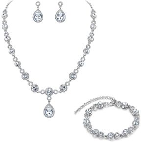 BriLove Women's Wedding Bridal Crystal Infinity Figure 8 Teardrop Y-Necklace Bracelet Earrings Set